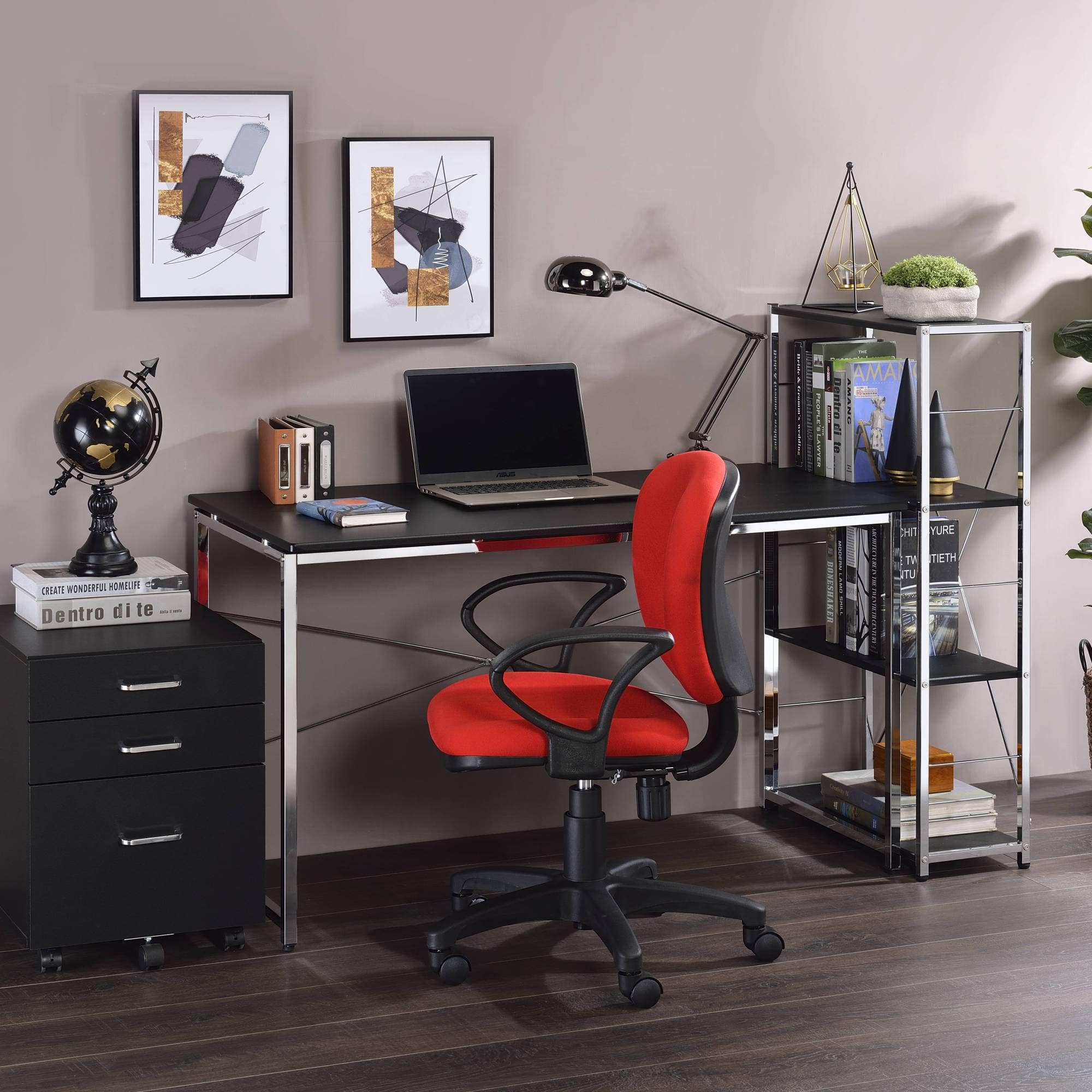 GOODSILO - Modern Writing Desk with Metal Frame and X-Shape Support Bar for Home Office - Black