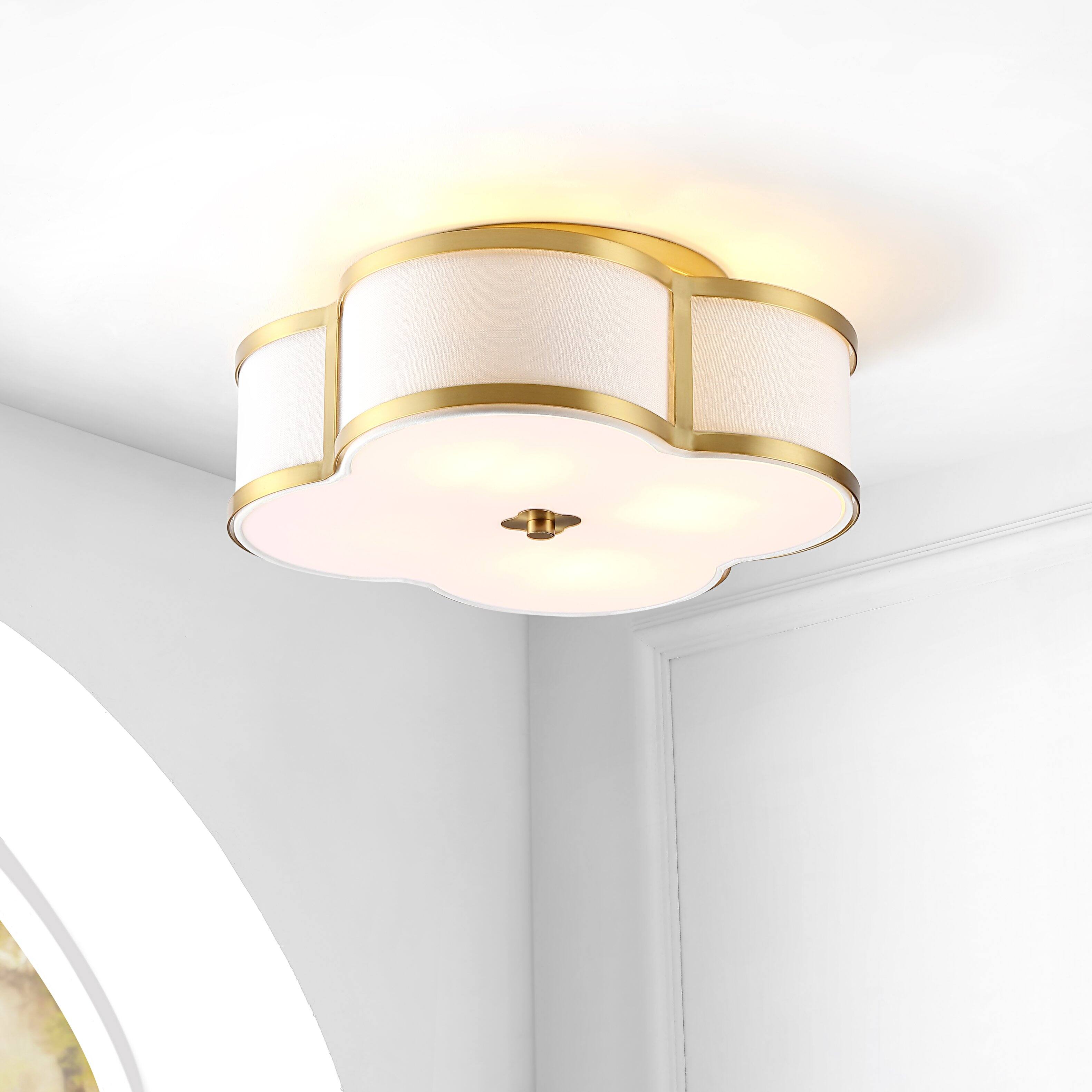 Alt View 1. Jonathan Y - Quatrefoil 18" Scalloped Shade Metal Classic Glam LED Flush Mount, Brass Gold - Brass Gold.