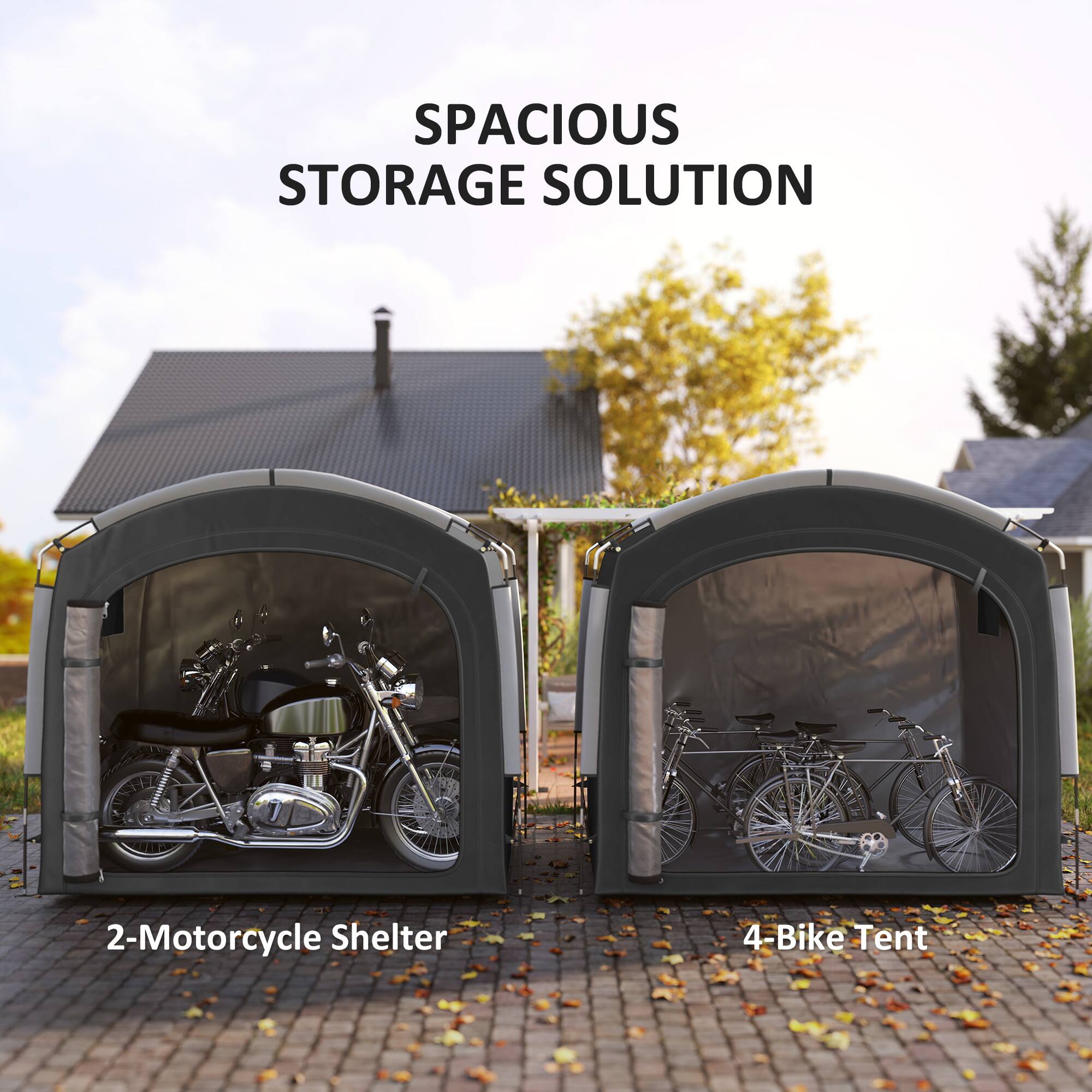 SPACIOUS STORAGE SOLUTION

2-Motorcycle Shelter

4-Bike Tent