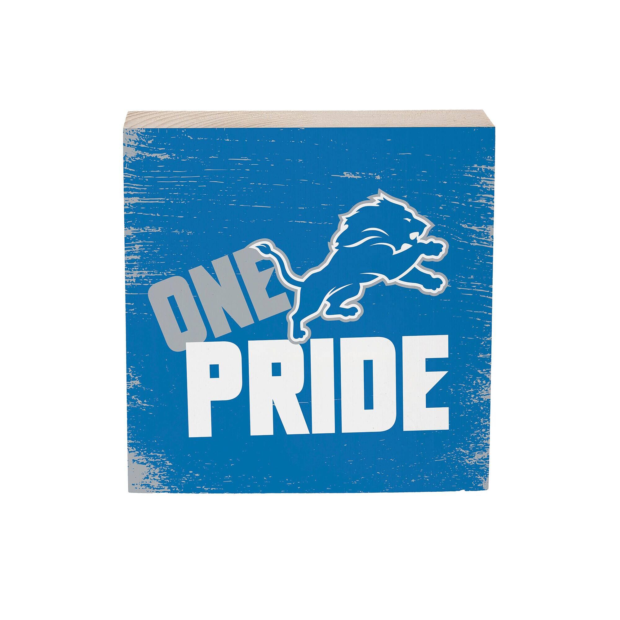 Detroit Lions 6" Square Fan Chant Wood Block Shelf Sign