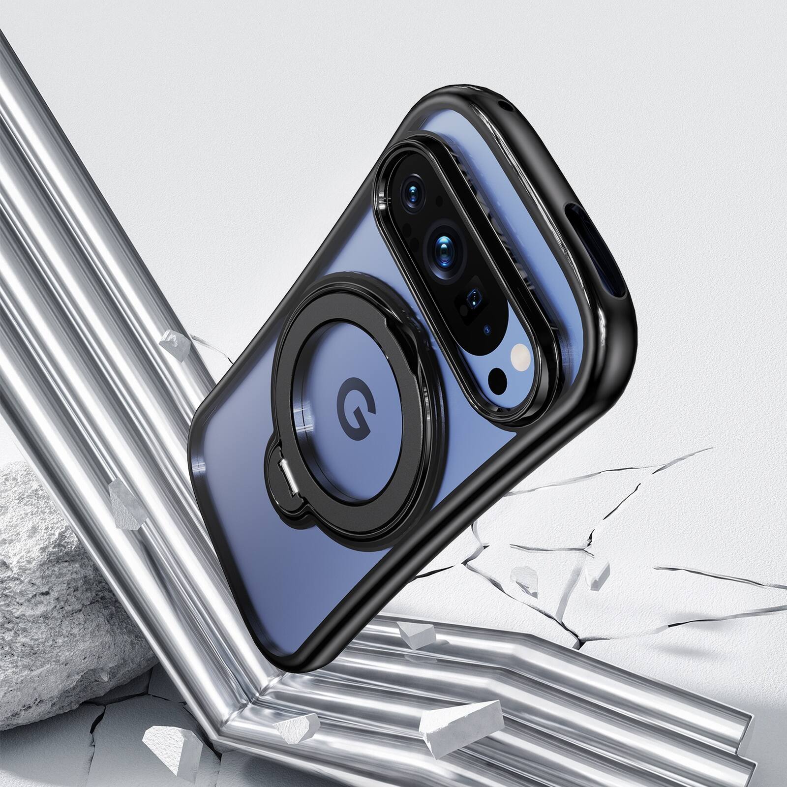Alt View 2. Dteck - Hands-Free Crossbody Magnetic Case for Google Pixel 10 Pro XL with 360 Ring Stand, Clear Shockproof TPU Protective Cover - Black.