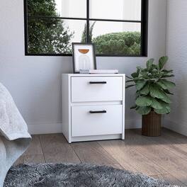 Loheer - 2 Drawer Nightstand with Metal Handles, 18 Inch High - White