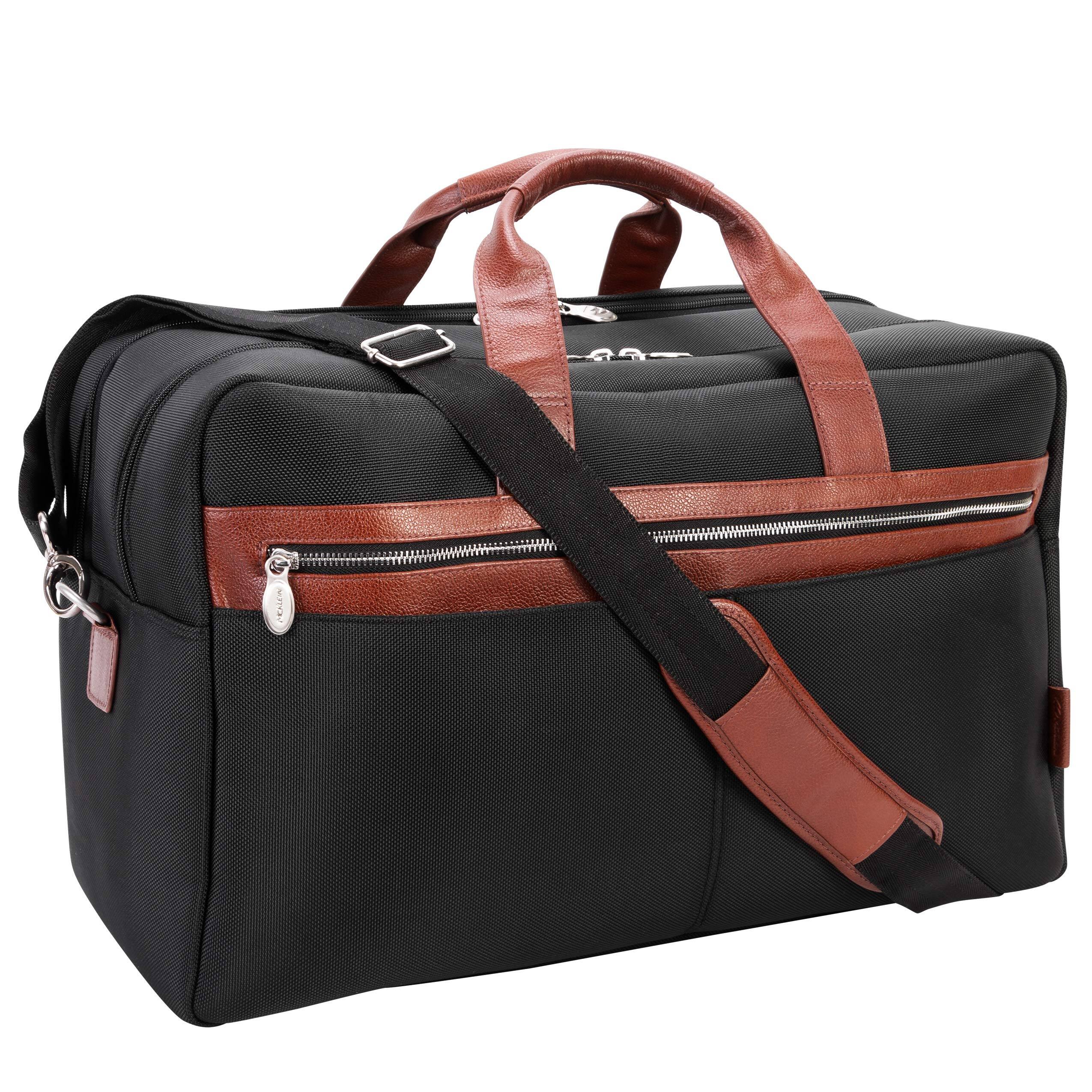 Alt View 2. McKlein - 21" Nylon Dual-Compartment Carry-On Duffel, Padded Laptop & Tablet Sleeve, Accessory Organizer, Locking Metal Zippers - Black.