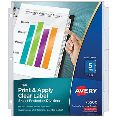 Avery - Index Maker Standard Weight Sheet Protector Plastic Dividers, 5-Tab, 8-1/2" x 11" - Clear