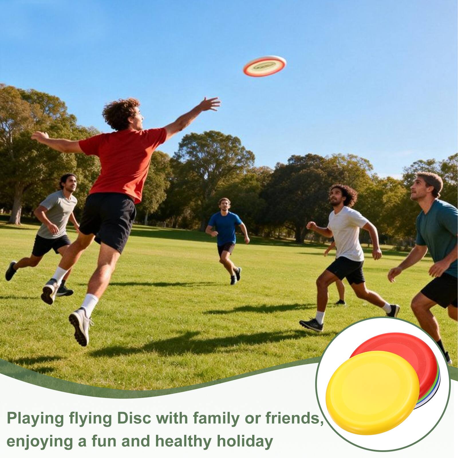 Playing flying Disc with family or friends, enjoying a fun and healthy holiday