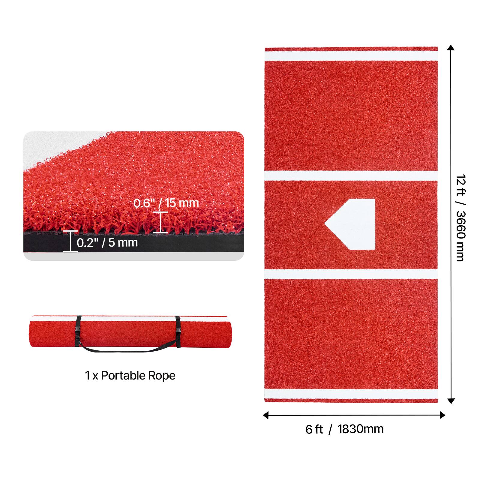 0.6" / 15 mm  
0.2" / 5 mm  
12 ft / 3660 mm  
1 x Portable Rope  
6 ft / 1830 mm