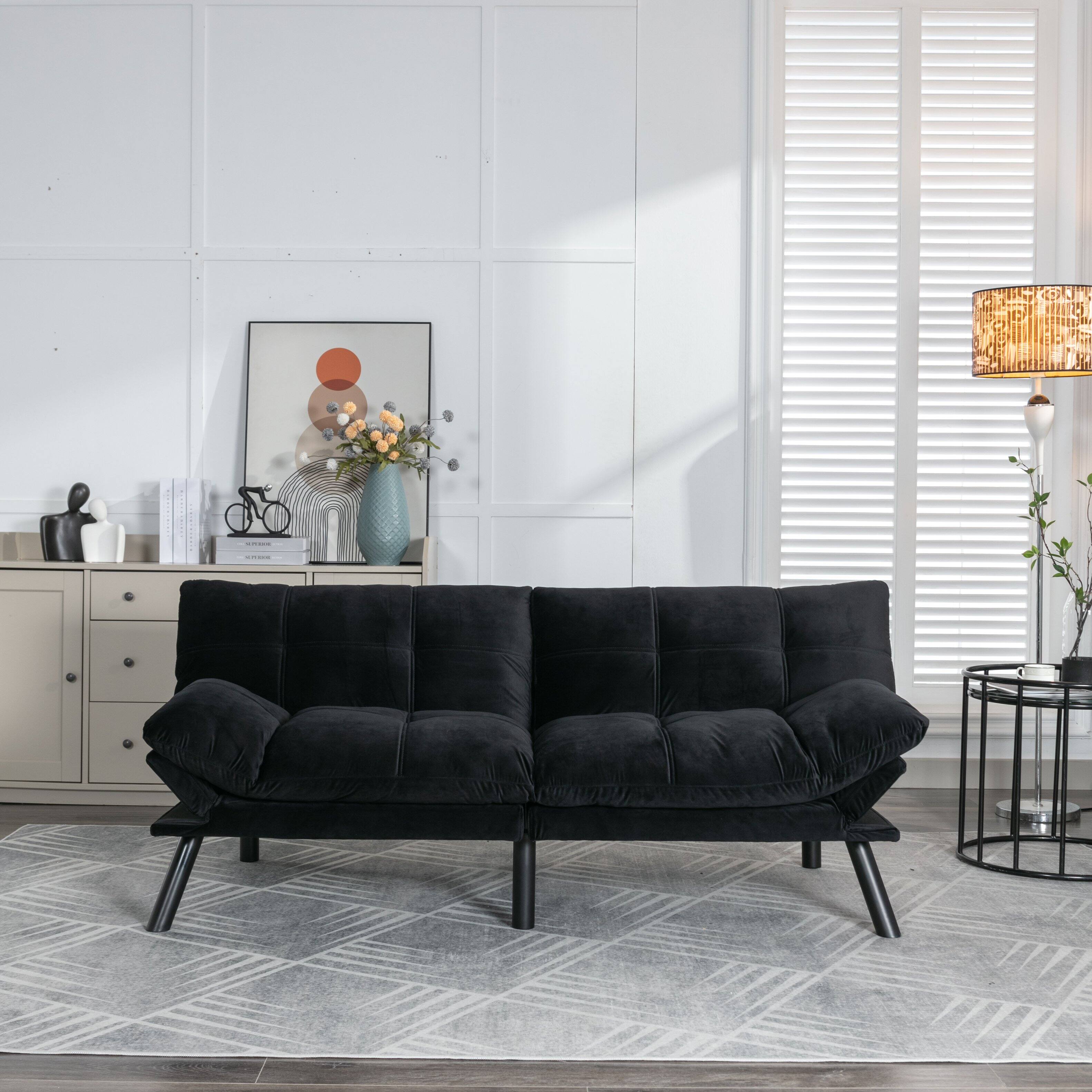Angle. Tiramisubest - Convertible Foldable Modern Sofa Bed,Futon Lazy Sofa Bed,Comfy Small Couch for Living Room and Bedroom,Black - Black.