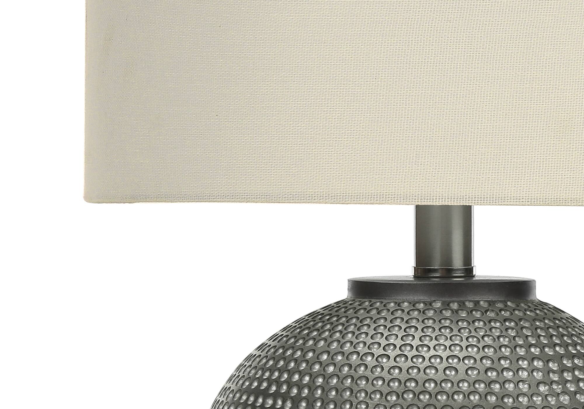 Angle. Luckbyte - 19 Inch Grey Resin Table Lamp Ivory Cream Shade Modern Decor Lighting.