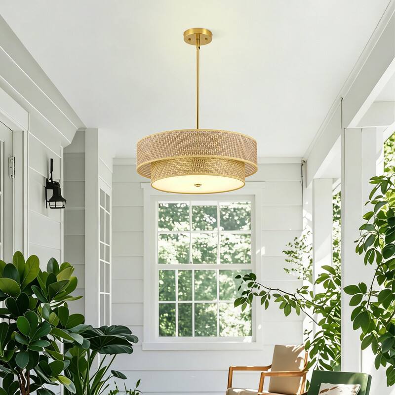 Left. Adewalk - Rattan Pendant Light, Hand-Woven Boho Chandelier for Dining Room, Living Room, Bedroom, Hallway.