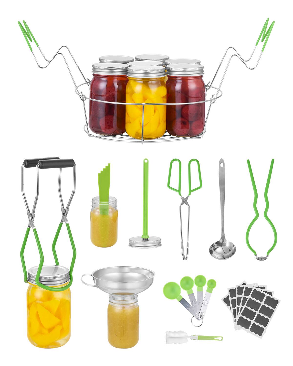 Front. VEVOR - Canning Supplies Starter Kit, 9 Pieces Stainless Steel Water Bath Canning Kit for Beginners, Canning Tools Set: Rack - Green.