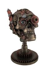 Front. Veronese Design - Bronze / Copper Finished Steampunk Skull Statue - Gear Base - Copper.