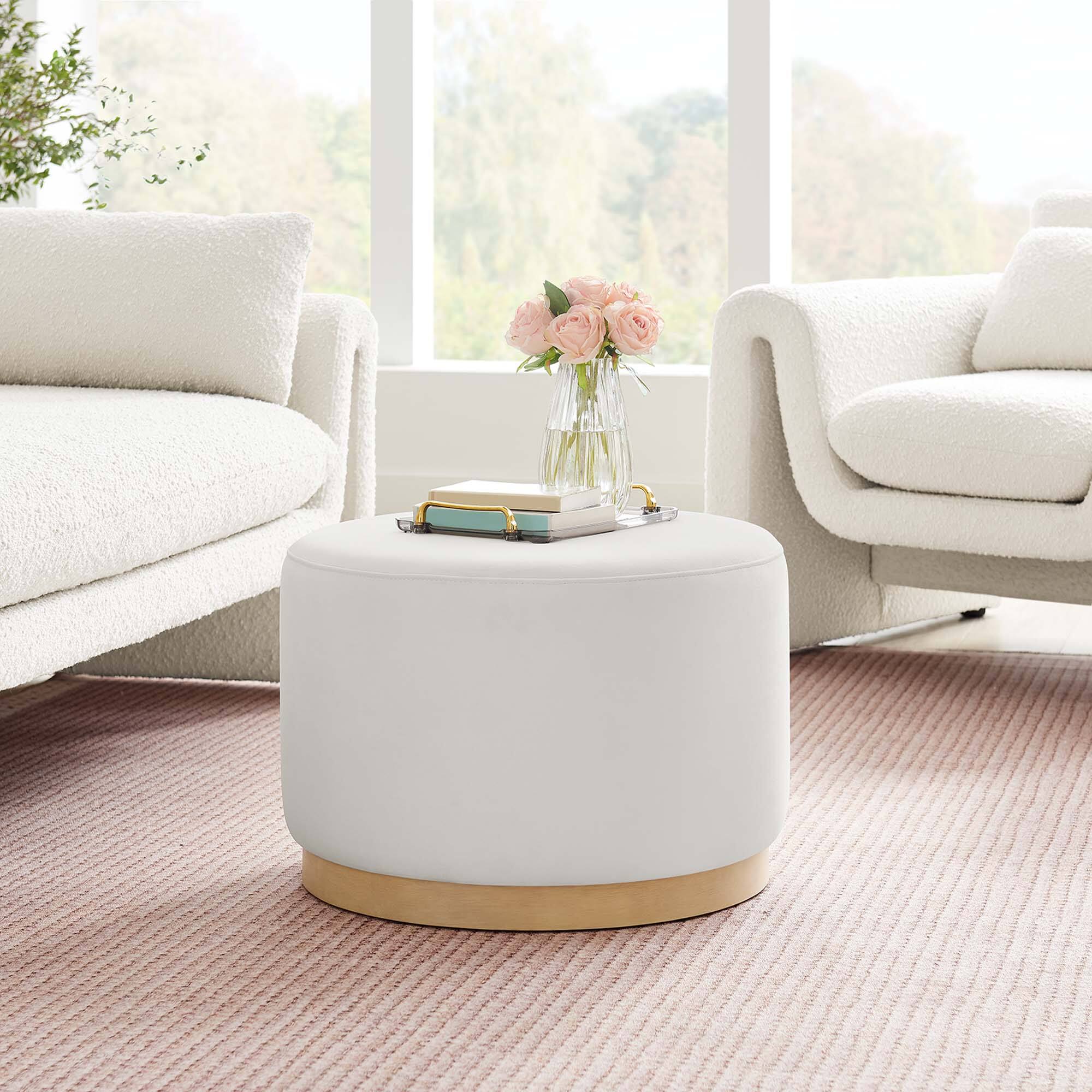 Alt View 1. Modway - Tilden Large 23" Round Performance Velvet Upholstered Ottoman by Modway - Alabaster Natural.