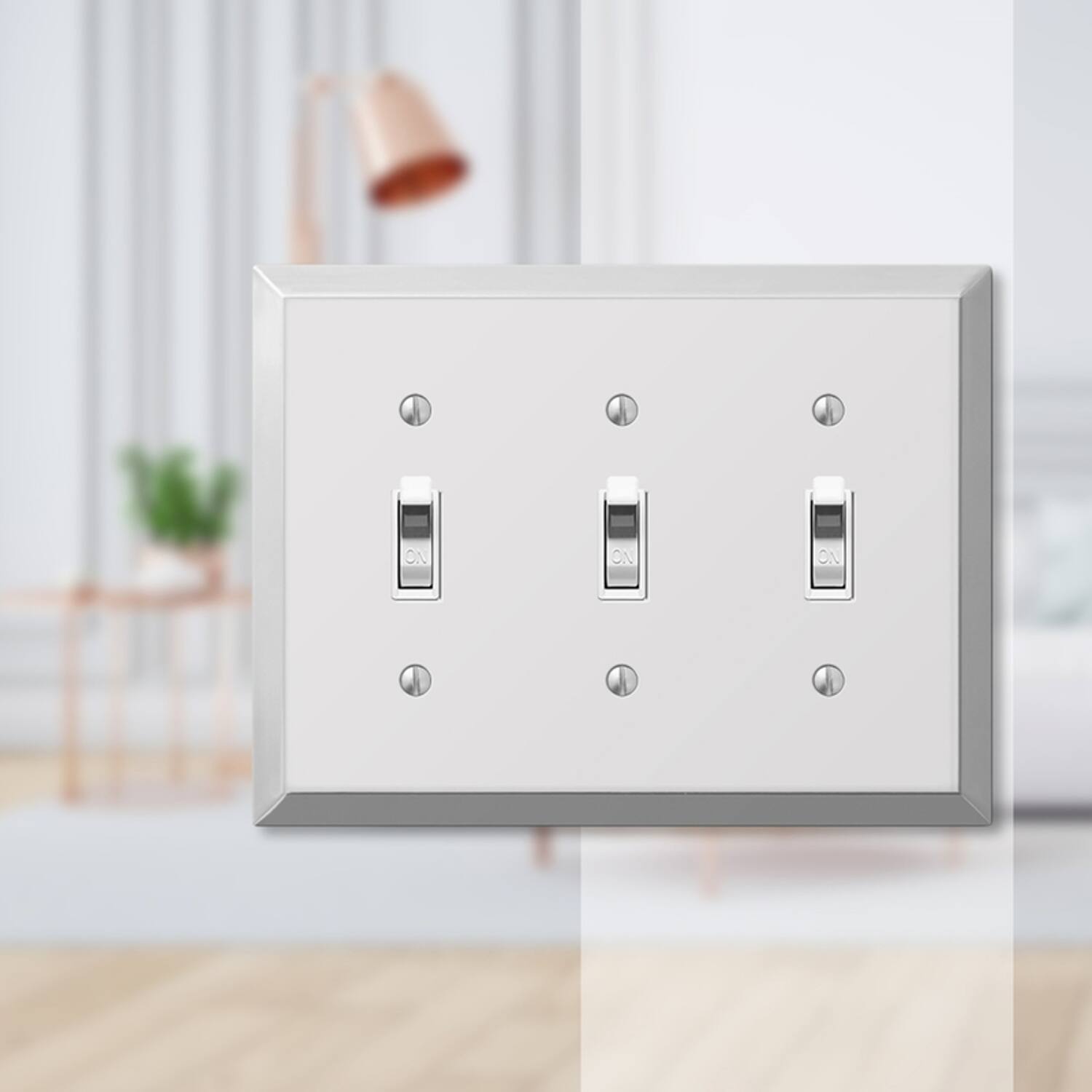Left. AMERELLE - Amerelle Century Polished Chrome 3 gang Stamped Steel Toggle Wall Plate 1 pk - Chrome.