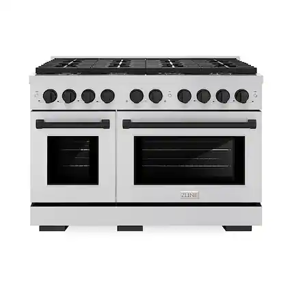 Front. ZLINE - ZLINE Autograph 48 in. Paramount Dual Fuel Range with 8 Burner DuoPro Cooktop and Black Accents (PSDRZ-48-MB) - Stainless Steel.