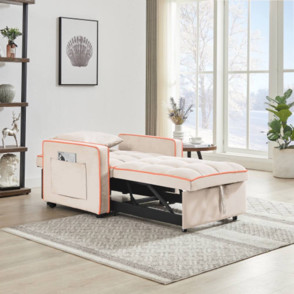 Angle. LUCKY ONE - 3-in-1 Folding Sofa Bed Chair Adjustable Backrest Recliner Single Bed Convertible - Creamy White.