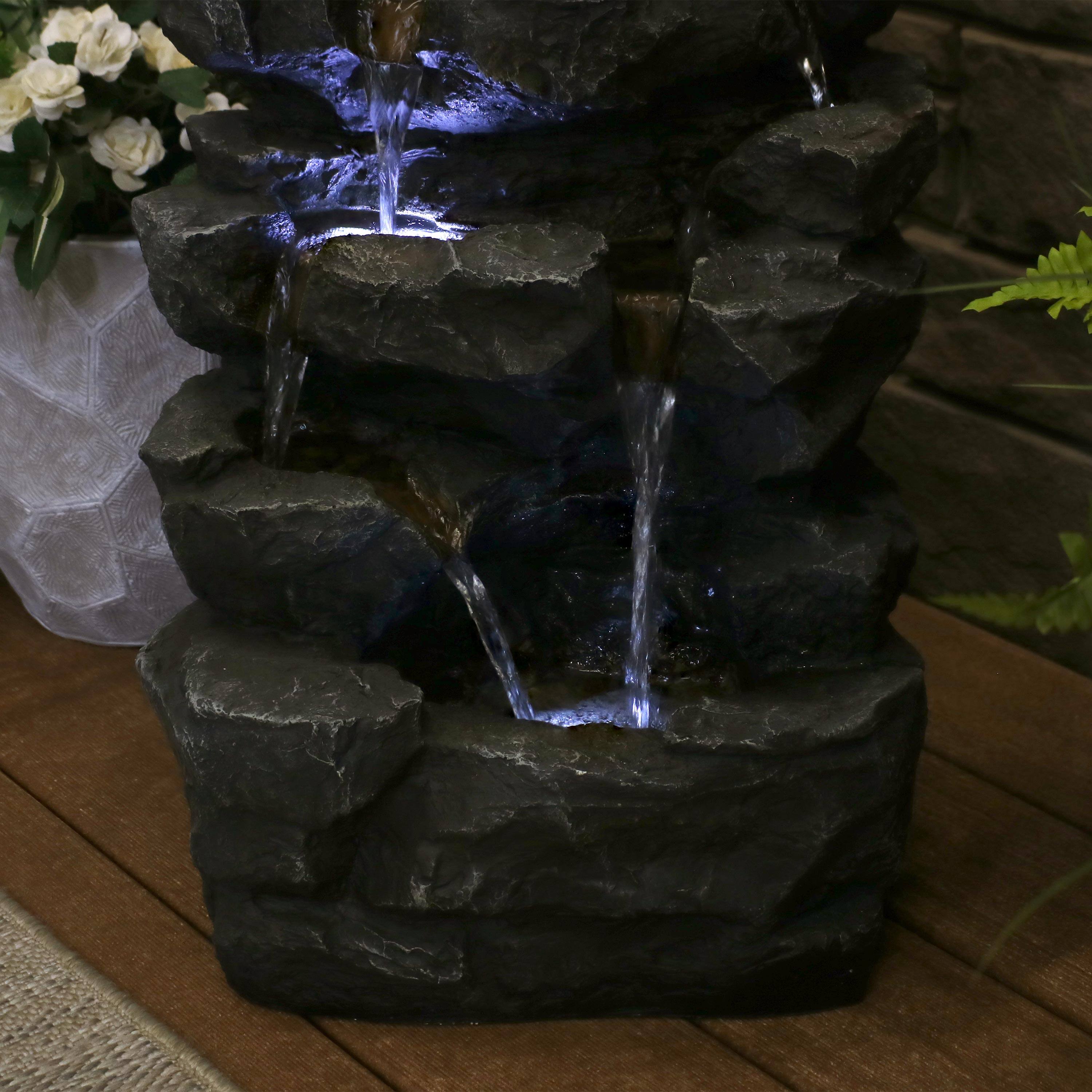 Alt View 4. Sunnydaze - Polyresin Grotto Falls Water Fountain with LED Lights - 24 in - Grey.