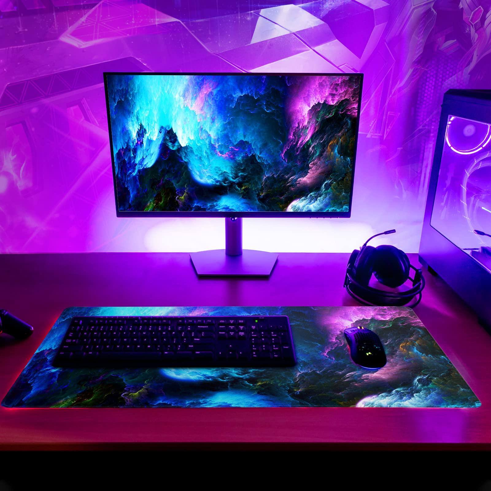 Alt View 3. Reds Spade - Dazzling Galaxy Gaming Mouse Pad 31 5x11 Nebula Universe Space Mousepad Non slip Rubber Base Stitched Edges M - Fish Art.