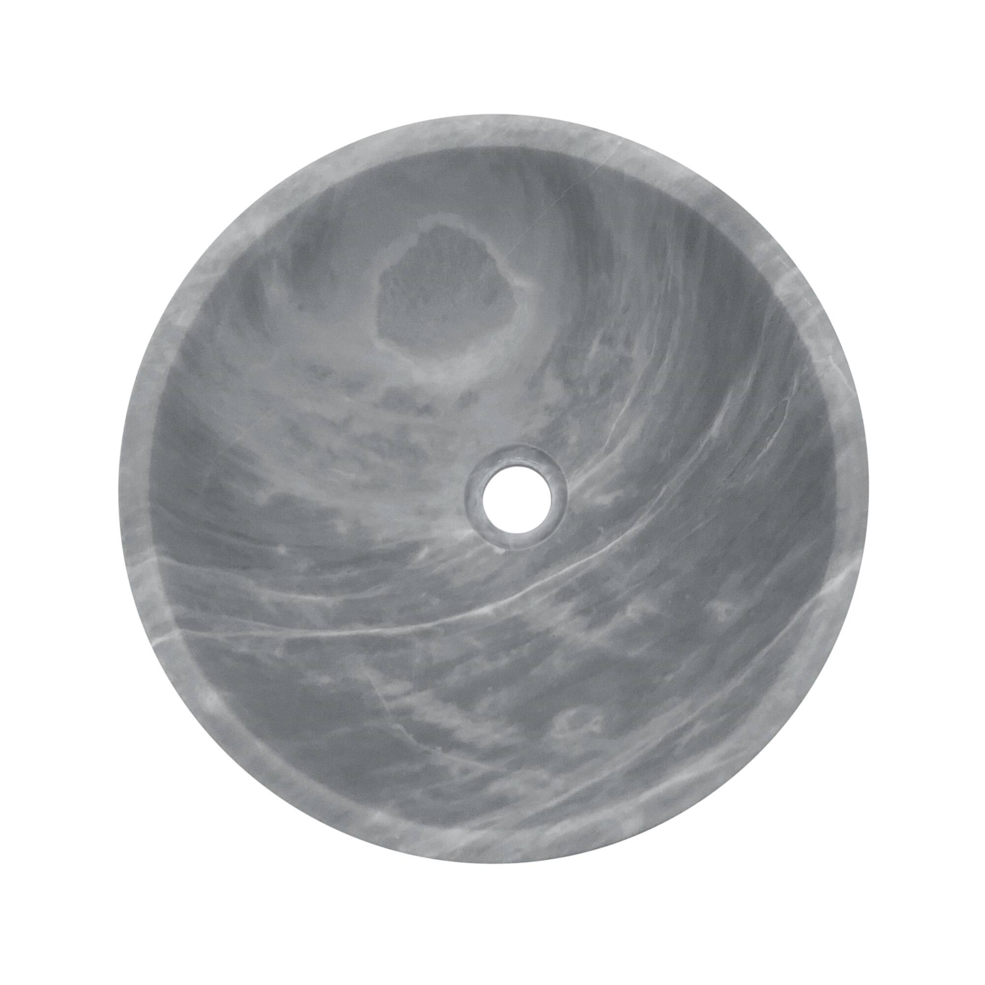 Alt View 4. ELEMENT ACE - Natural Marble Bathroom Vessel Sink with Semi-Polished Surface, Circular Design for Countertop Installation - Gray.