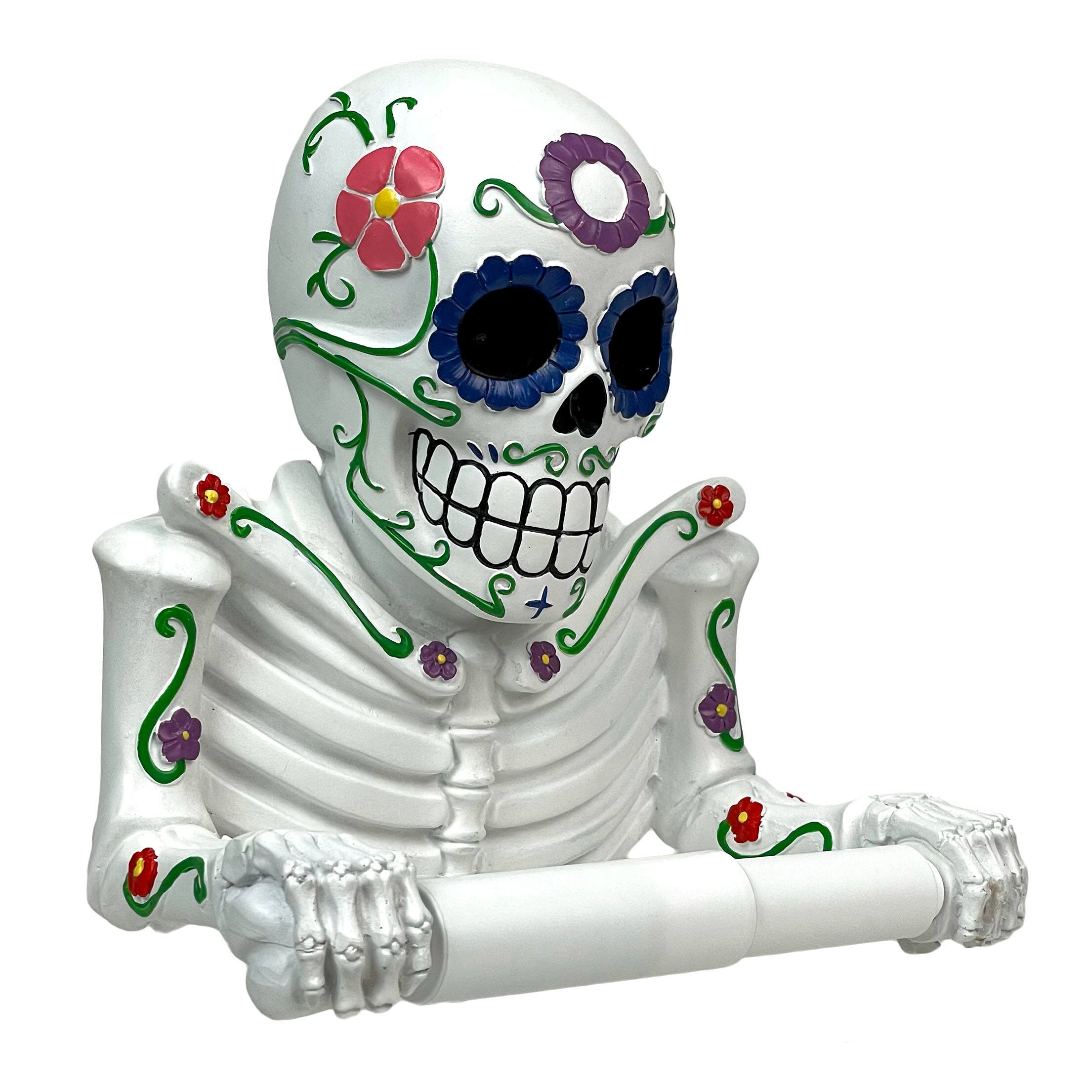 Alt View 1. Zeckos - Smelly Skelly White Day of the Dead Sugar Skull Toilet Tissue Holder - White.