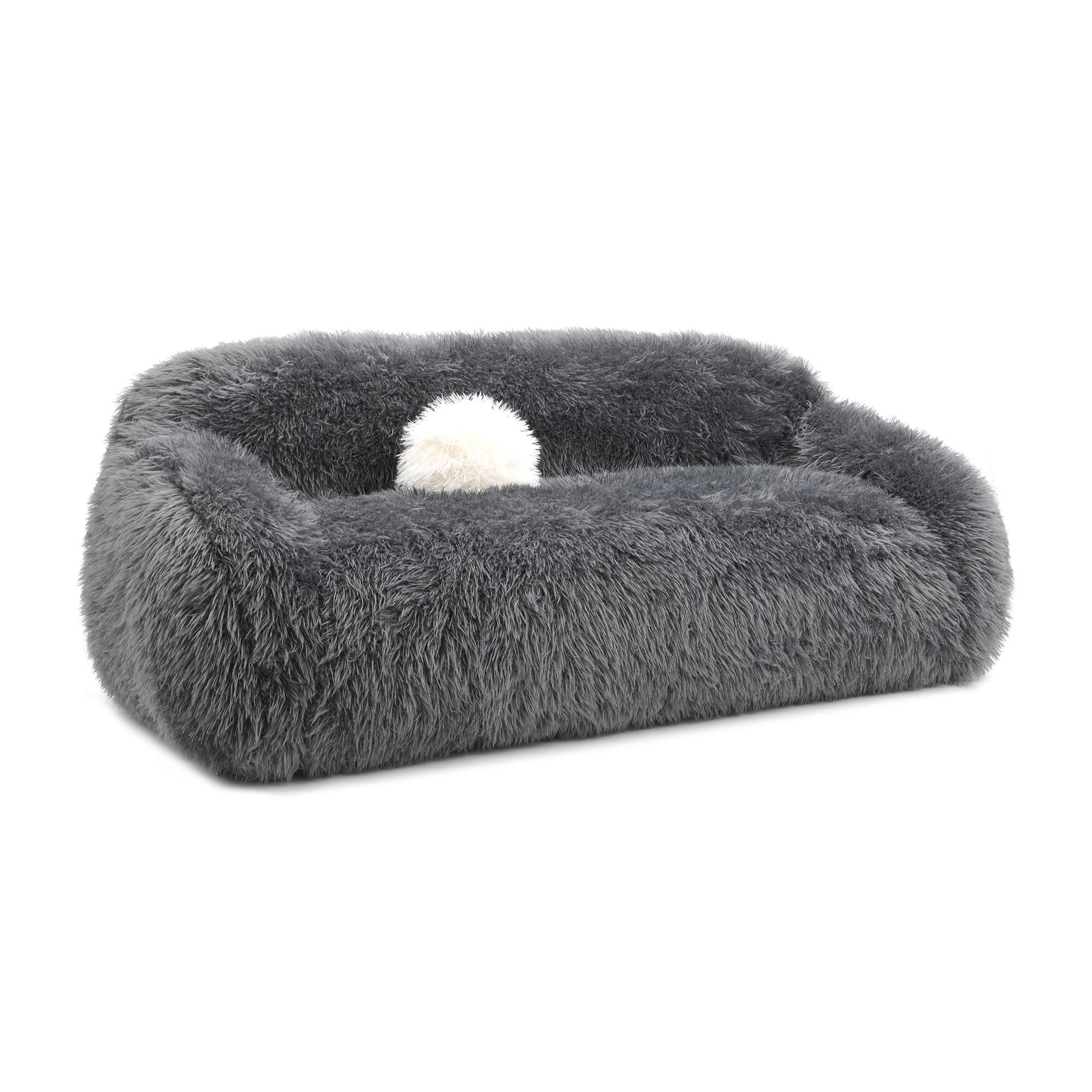 Back. Vaczon - 3-Seater Plush Faux Fur Sofa with Soft Long Pile and Luxurious Comfort for Living Rooms or Apartments - Dark Gray.