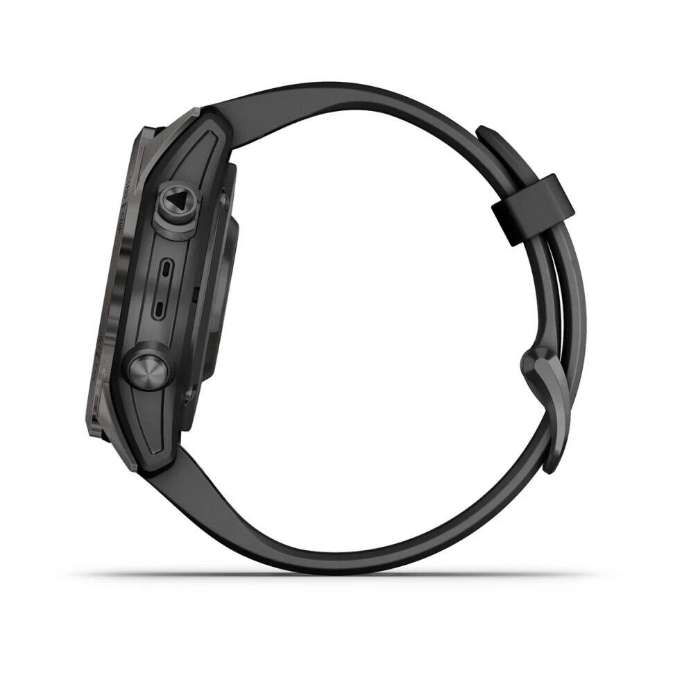Back. Garmin - Garmin Fenix 7S Pro Sapphire Solar Edition Carbon Gray DLC Titanium, Black Band - Black.