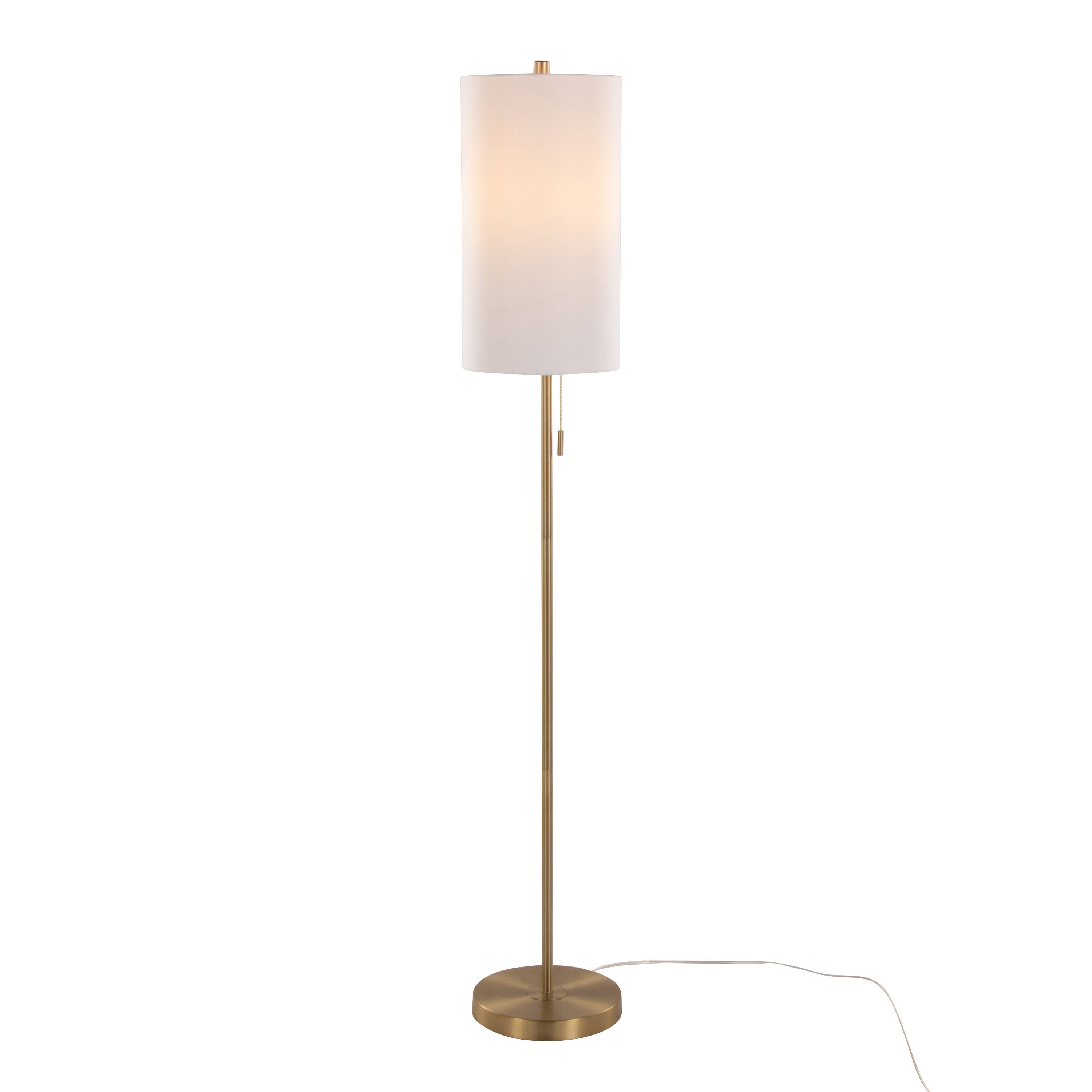 Angle. Loheer - Loheer 62 Inch Contemporary Gold Metal Floor Lamp with White Linen Shade Modern Standing Light for Living Room - Gold.