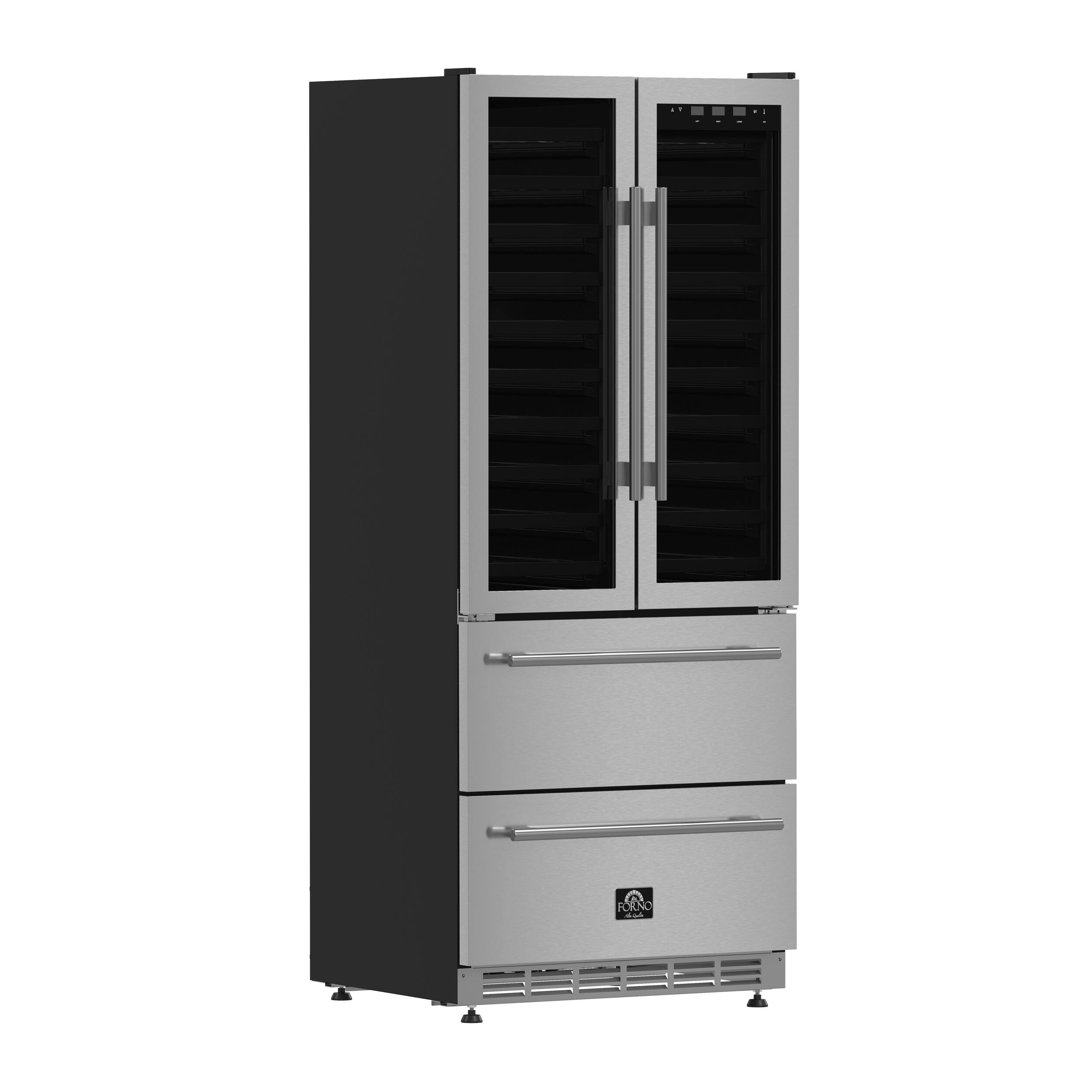 Angle. Forno Appliances - Campania 120-Bottle Built-In Dual Zone Wine Cellar & Beverage Cooler - Stainless steel.