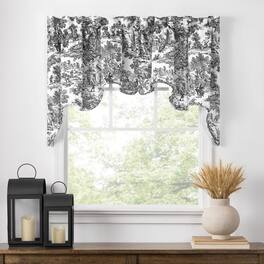 Ellis Curtain - Victoria Park Toile High Quality Classic Print Swag Lined Empress Window Valance 2-Piece 70 x28" - Black