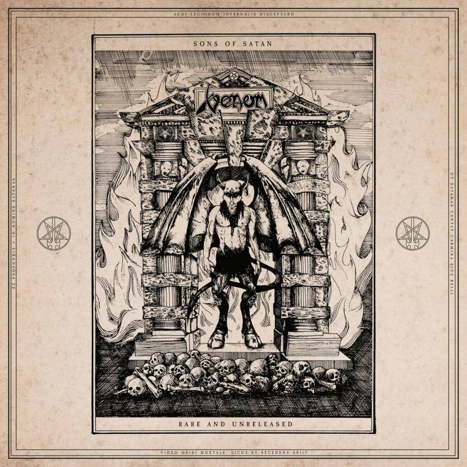 AUDI LEGIONUM INFERNALIS DISCEPTABO  
SONS OF SATAN  
SENVINA VIONDIONAT UT SATANAS CANTAT CARMINA  
SAN BELLE RARE AND UNRELEASED  
TIDLO ORINI MOSTALE.  
SICET ET RECEDENS ADEET