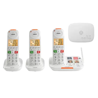 Ooma - Senior Phone Bundle with 3 Amplified Cordless Handsets and Internet Home Phone Service - White