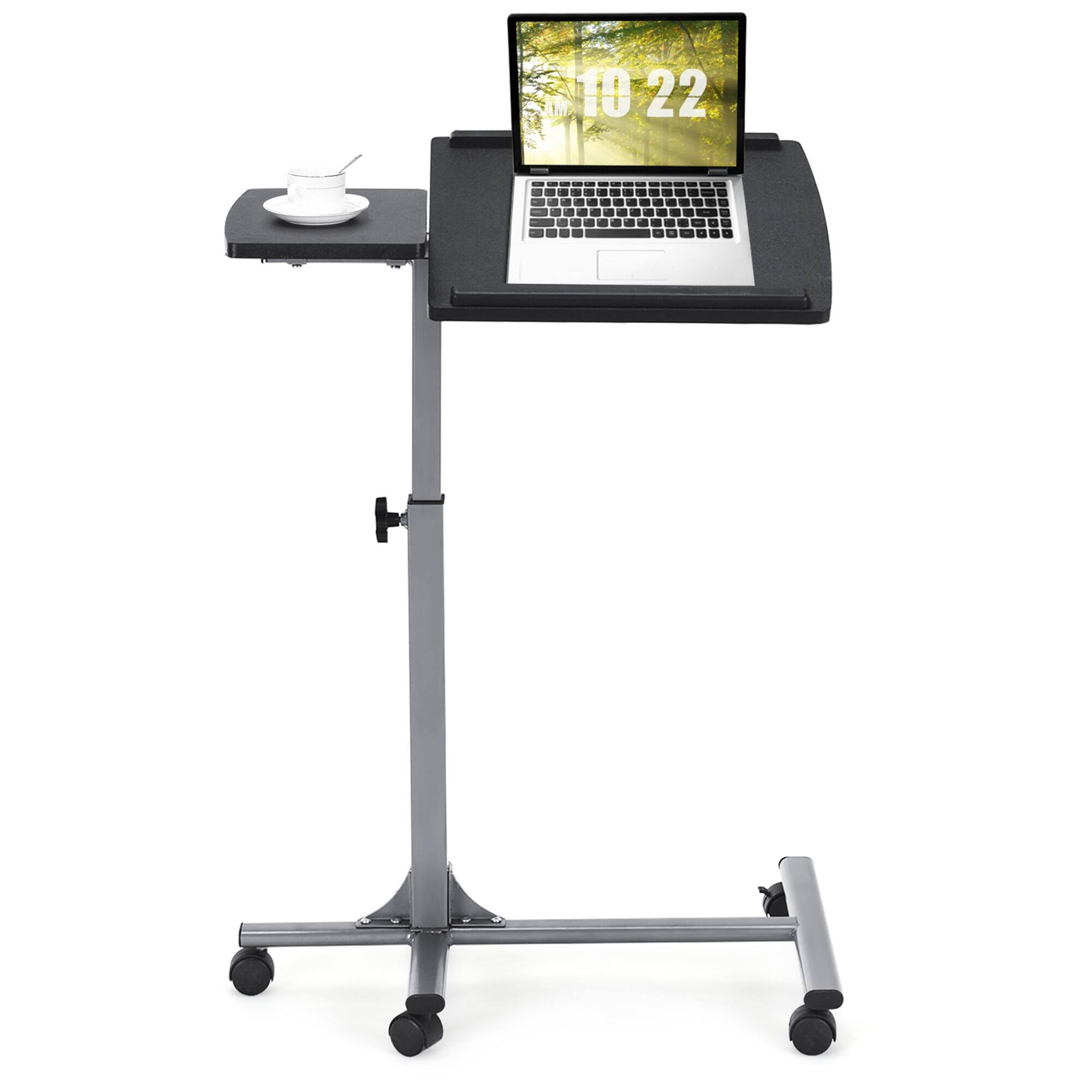 Alt View 9. Gymax - Gymax Mobile Laptop Stand on Wheels Height Adjustable Overbed Sofa Side Table - Silver + Black.