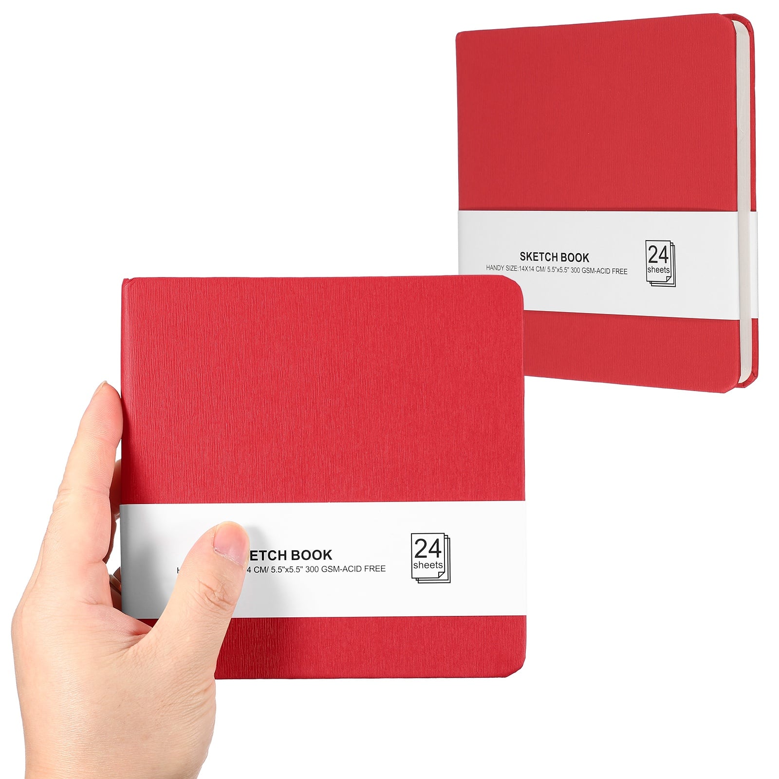 Unique Bargains - 2pcs 5.5x5.5 Inch Small Sketchbook, 24/48pg 300GSM Watercolor Paper Pad Square Tiny Pocket for Drawing Travel - Red