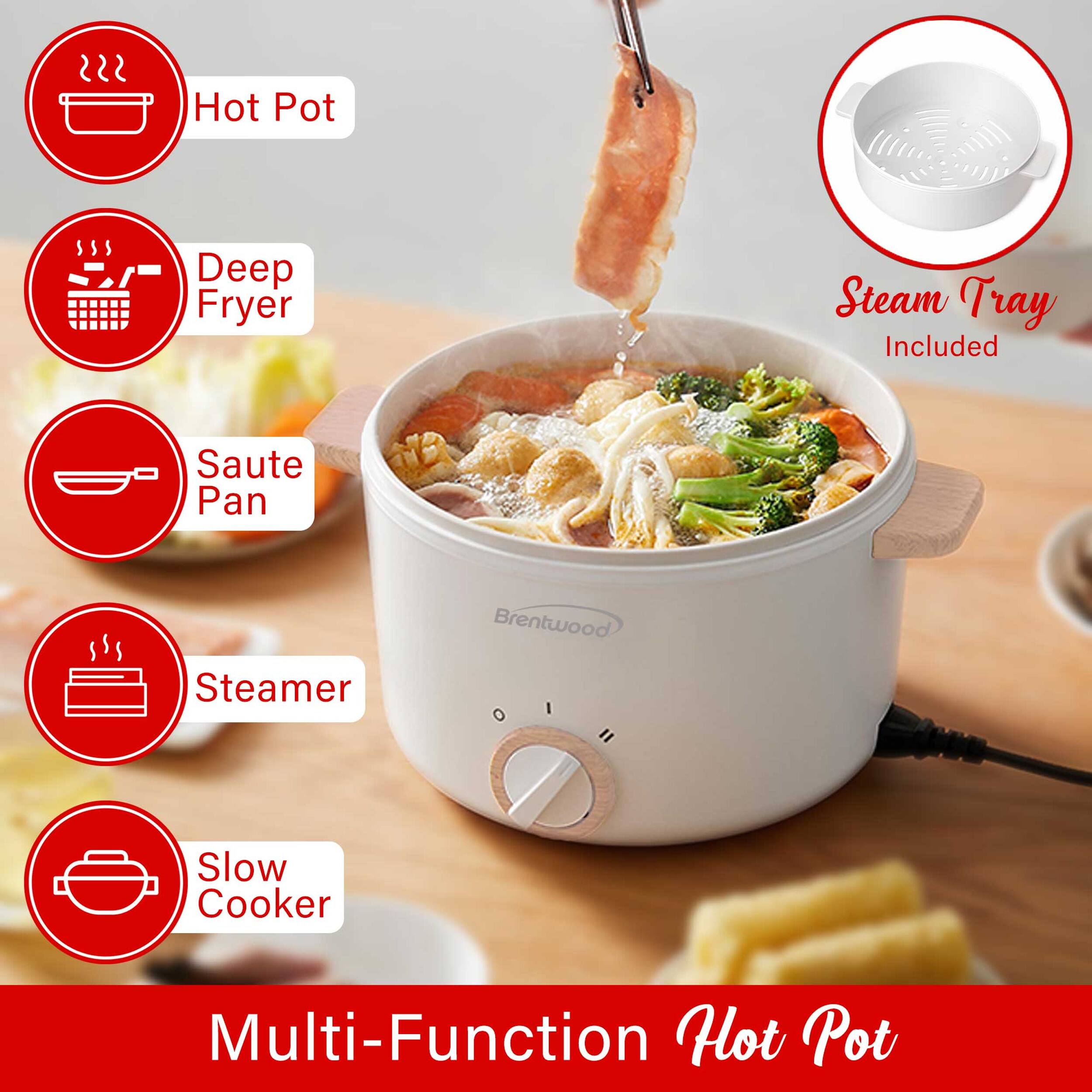 Hot Pot Deep Fryer Steam Tray Included Saute Pan Steamer Brentwood Multi-Function Hot Pot