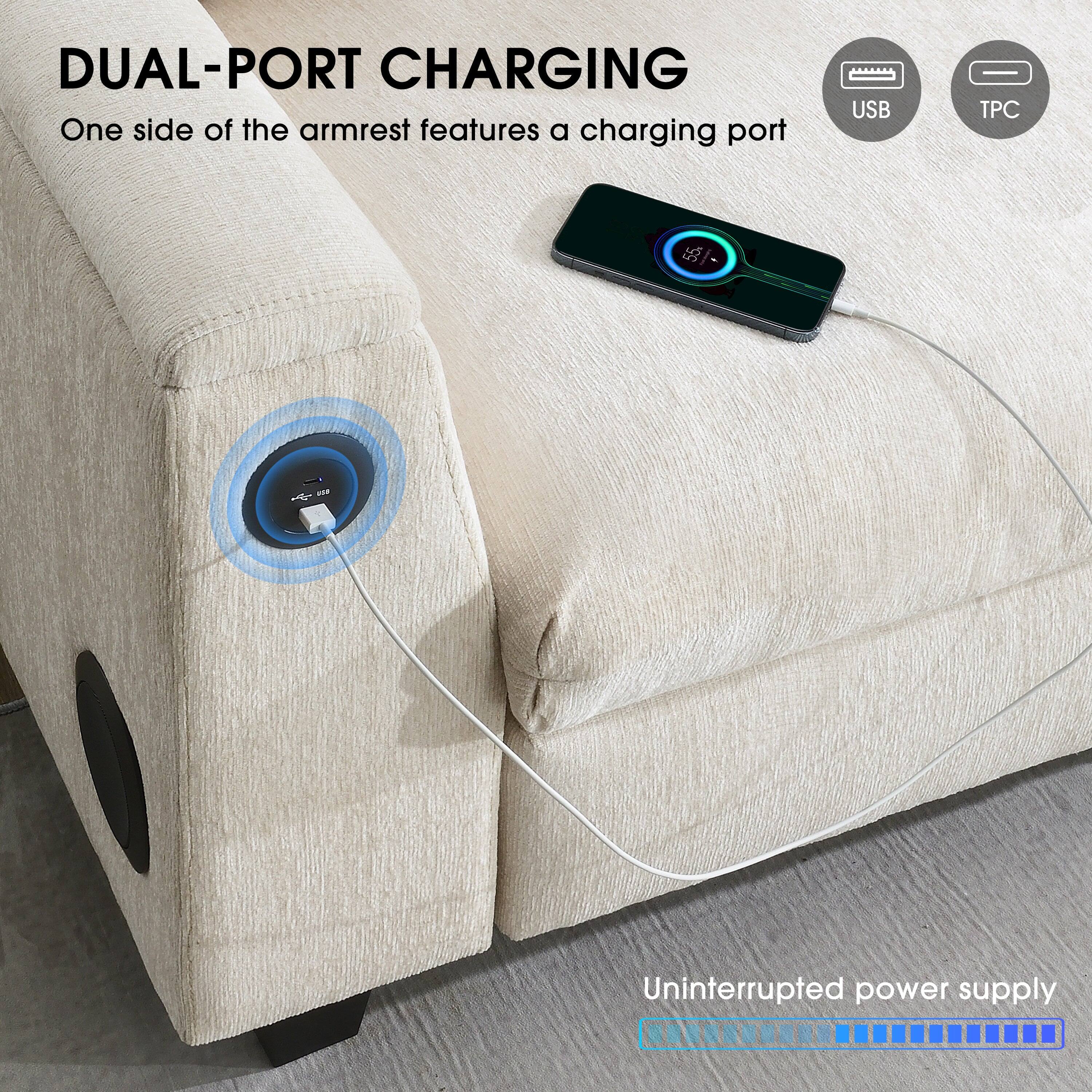 DUAL-PORT CHARGING  
One side of the armrest features a charging port  

USB  
TPC  

Uninterrupted power supply