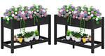 Front. SERWALL - SERWALL Raised Garden Bed with Legs Set of 2-Black,HDPE Elevated Planter with Storage Shelf & Drainage Holes - black.