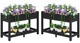 SERWALL - Raised Garden Bed with Legs Set of 2-,HDPE Elevated Planter with Storage Shelf & Drainage Holes - Black