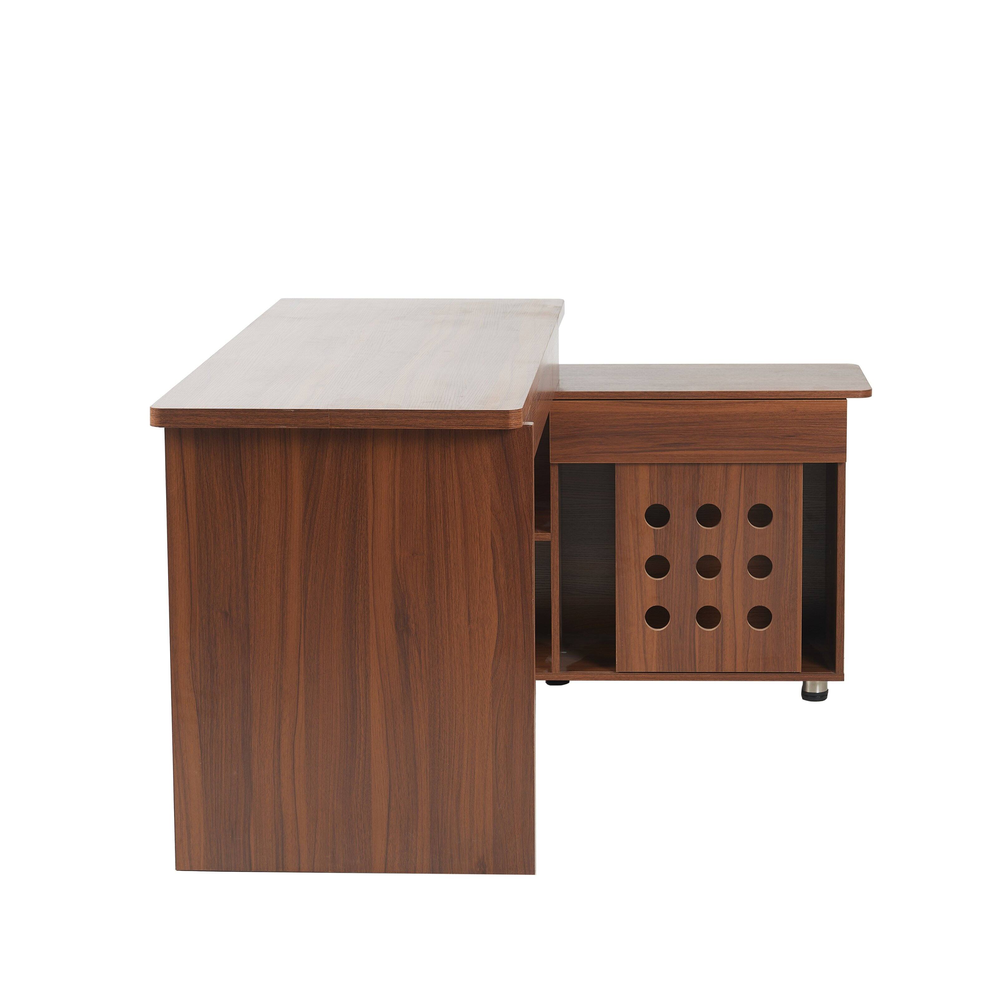 Alt View 4. GOODSILO - 55.1"" L-Shaped Executive Desk with Height Adjustment, Storage Drawers & Cabinet - Walnut.