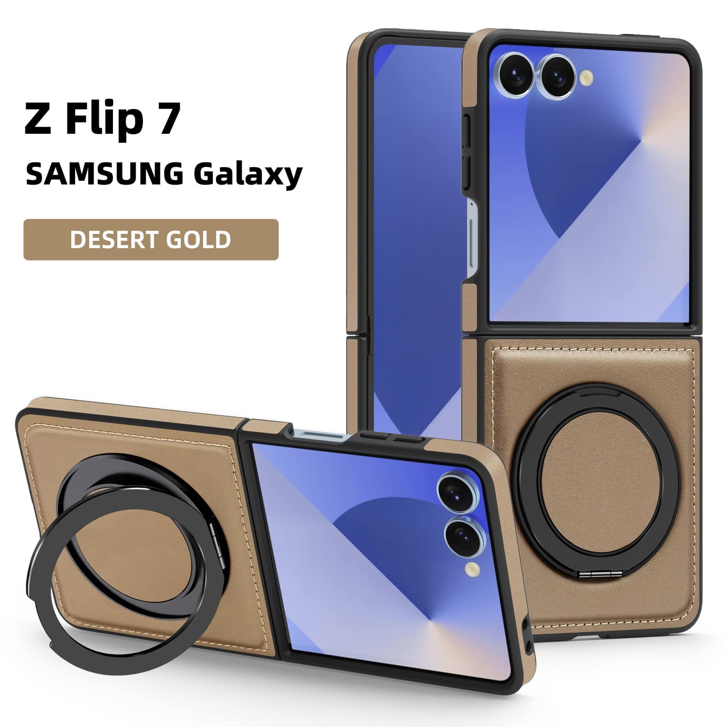 Dteck - Leather Case for Samsung Galaxy Z Flip 7,Shockproof Compatible with Mag Safe 360 Rotation Ring Kickstand Cover - Desertgold price history on PriceWatchPro