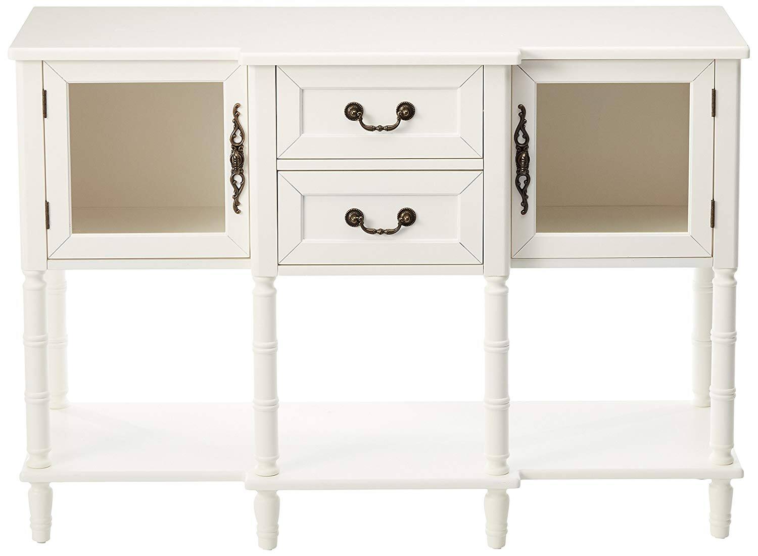 Back. Kings Brand Furniture - Kings Brand Furniture Modern Sideboard Buffet Cabinet, Console Sofa Table with Glass Doors, Storage Drawers & Shelves - White.
