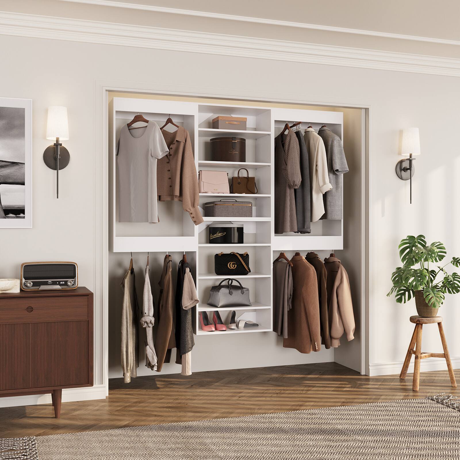 Angle. Roomtec - Roomtec 96 in White Modular Closet System Unit-Customizable Wall Mounted Walk-In Closets for Bedroom or Walk-in Closet - White.