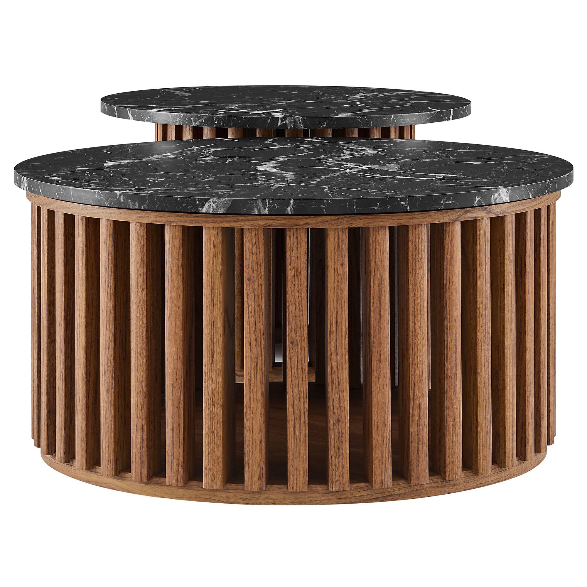 Alt View 7. Modway - Fortitude Round Faux Marble Top Nesting Coffee Table Set by Modway - Walnut Black.