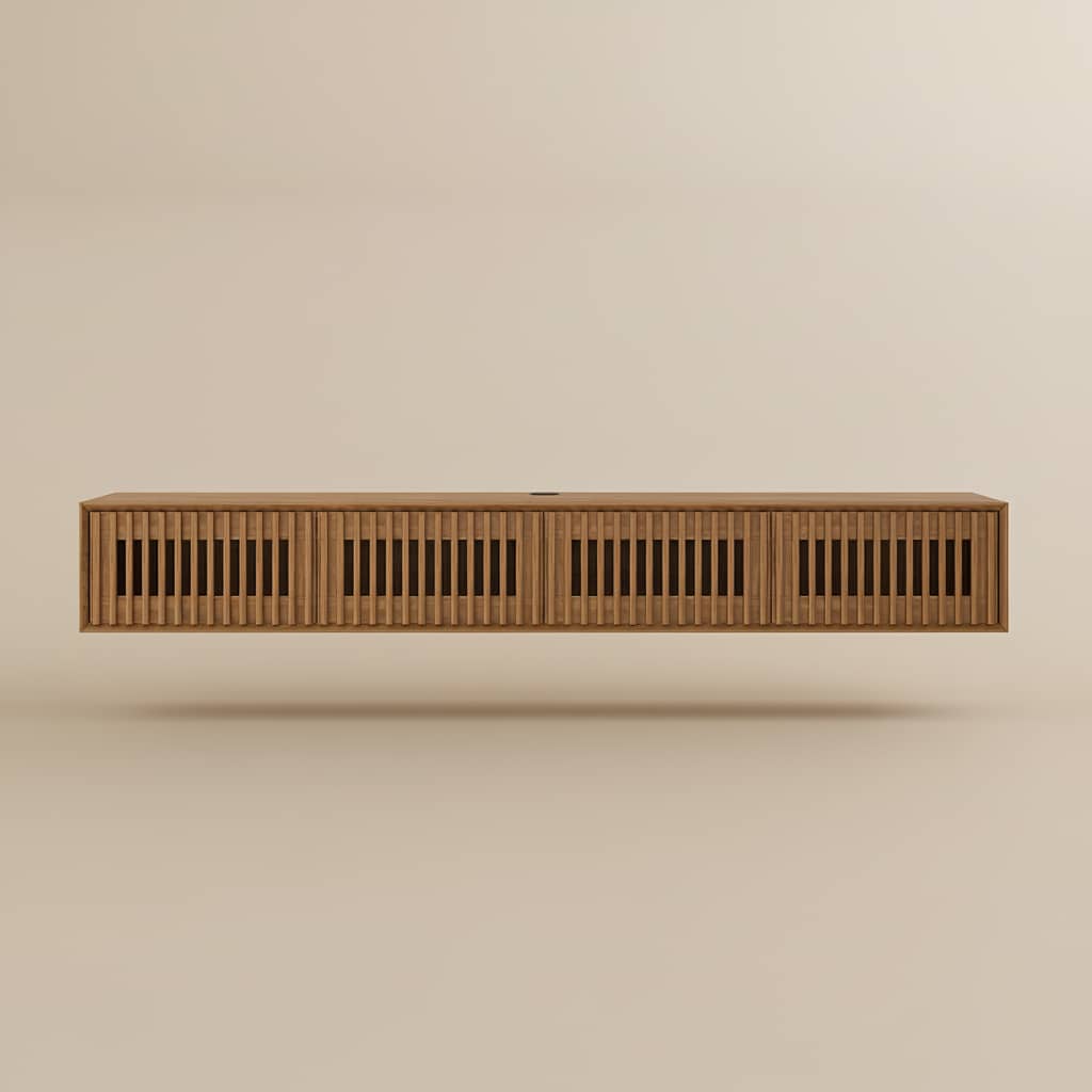 Alt View 7. POVISON - 79" Black Floating TV Stand, Modern Minimalist, Four Drawers, Fully-Assembled - Black.