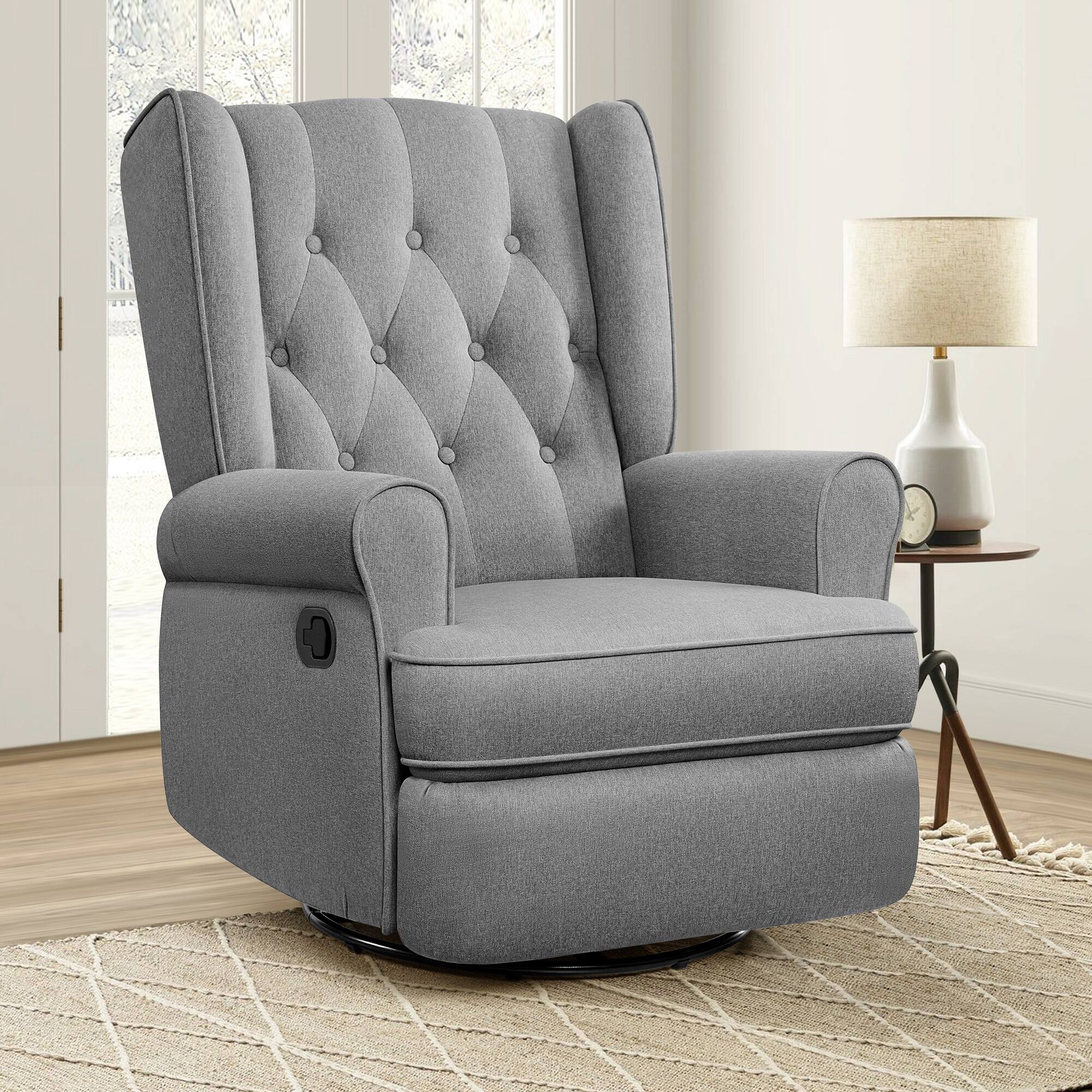 Alt View 5. KERDOM - Recliner Nursery Chair Swivel Glider, Rocking Living Room Single Sofa Ergonomic Accent Lounge Chair with Arm for Reading - Grey.