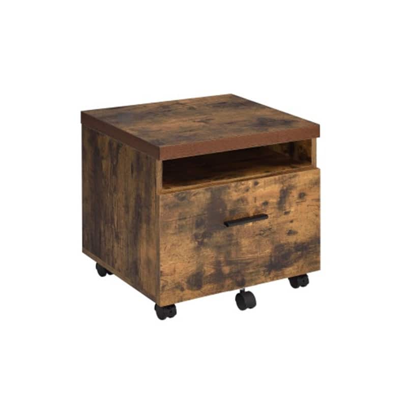 HTUTWOO - File Cabinet - Weathered Oak Wooden Top with Metal Legs, Open Compartment and 1 Drawer, Lock Included, 5 Caster Wheels - Brown
