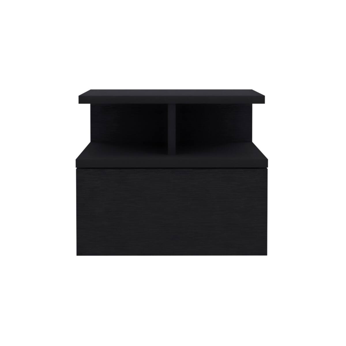 Angle. Loheer - Loheer Black Floating Nightstand with Drawer and Divided Shelf, 14-Inch Wall-Mounted Bedside Table - Black.