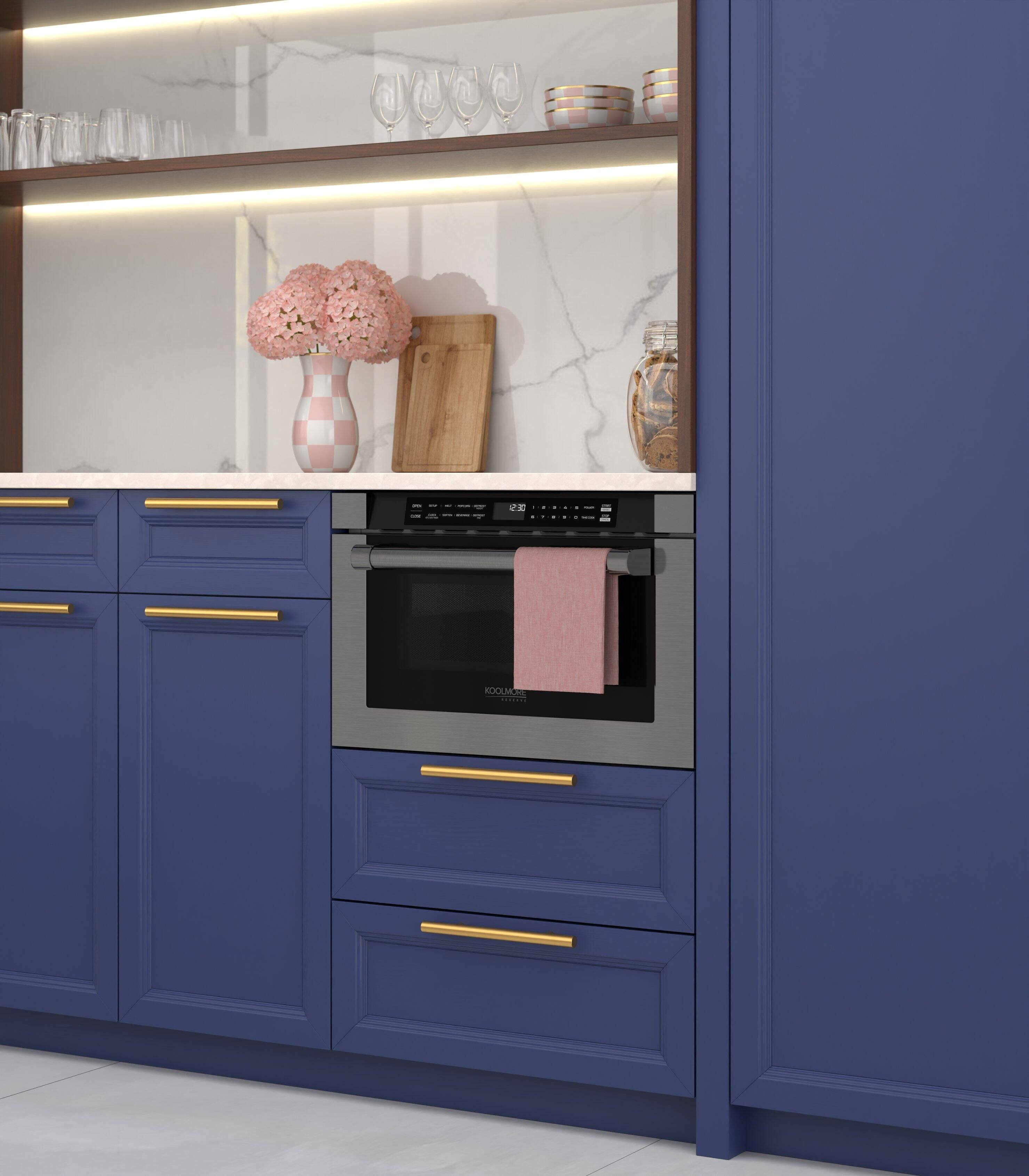 Left. Koolmore - 24 in. Black Stainless Steel  Microwave Drawer , 1.2 Cu. Ft Capacity - Black and Stainless-Steel.