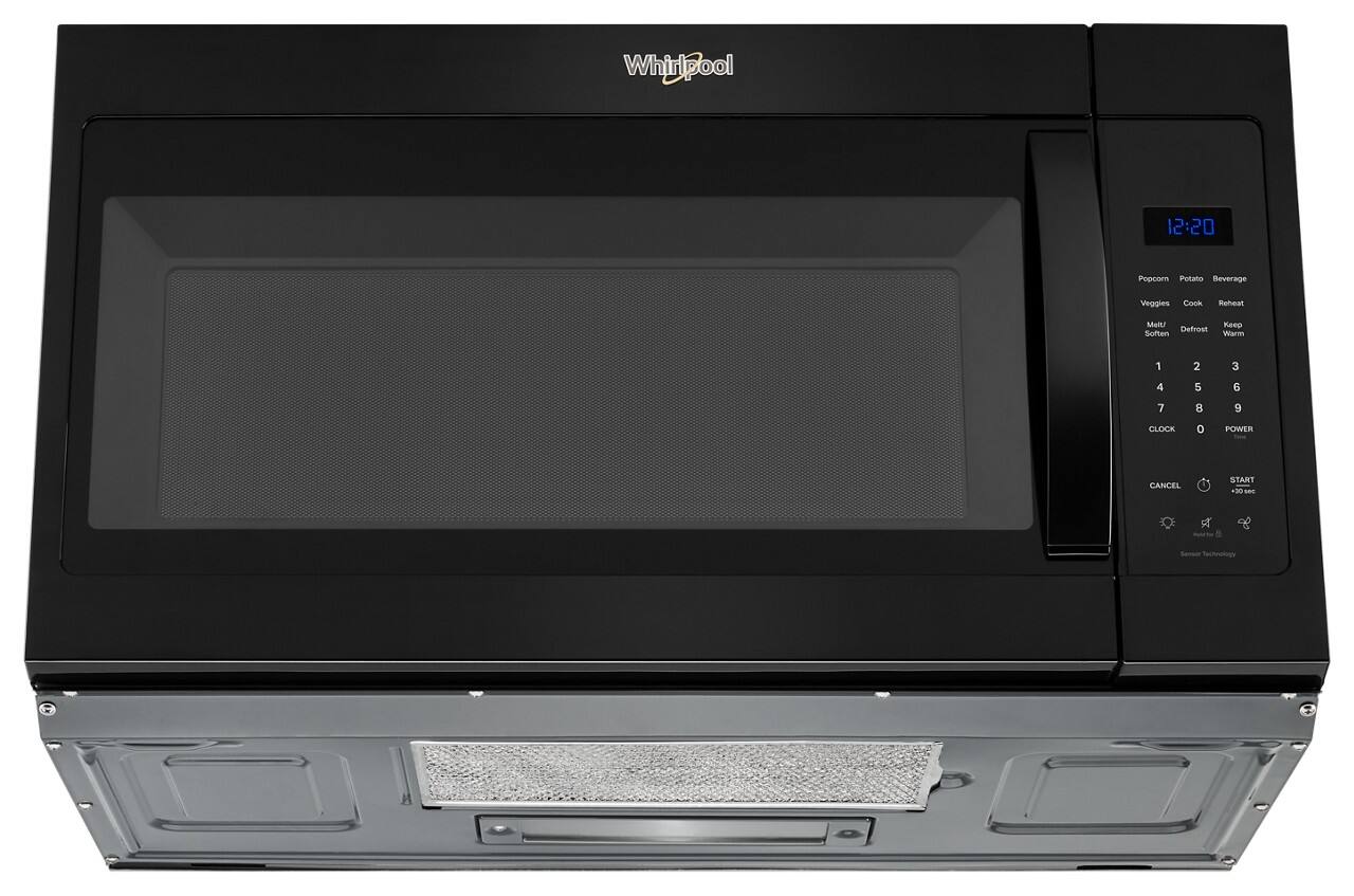 Whirlpool  
12:20  
Popcorn Potato Beverage Veggies Cook Reheat Met Defrost Soften Keep Warm  
1 2 3 4 5 6  
J B 9  
CLOCK 0  
POWER CANCEL START  
-  
Sensor Technology