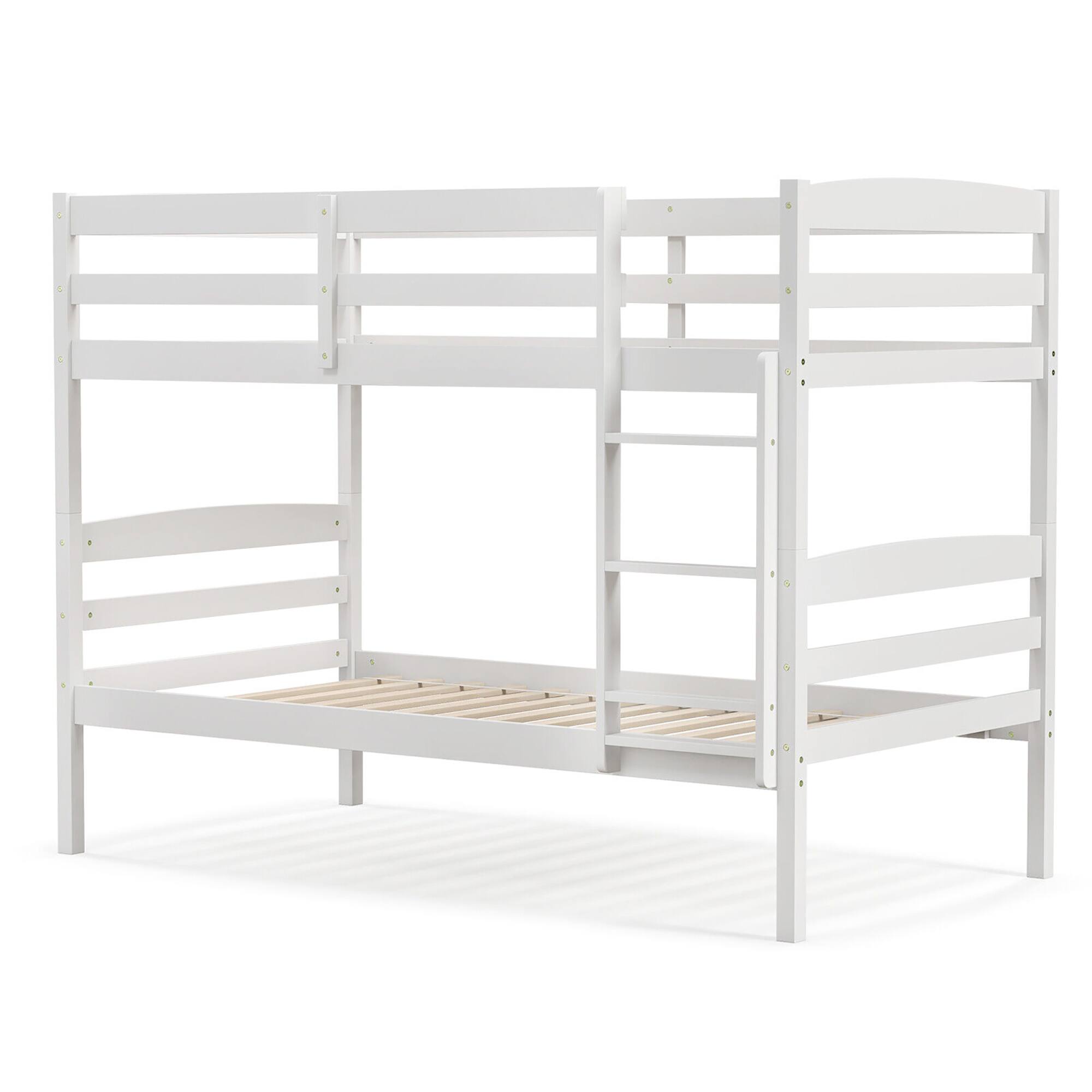 Alt View 9. Gymax - Gymax Twin Over Twin Bunk Bed Wooden Convertible Into 2 Beds High Guardrails White - White.