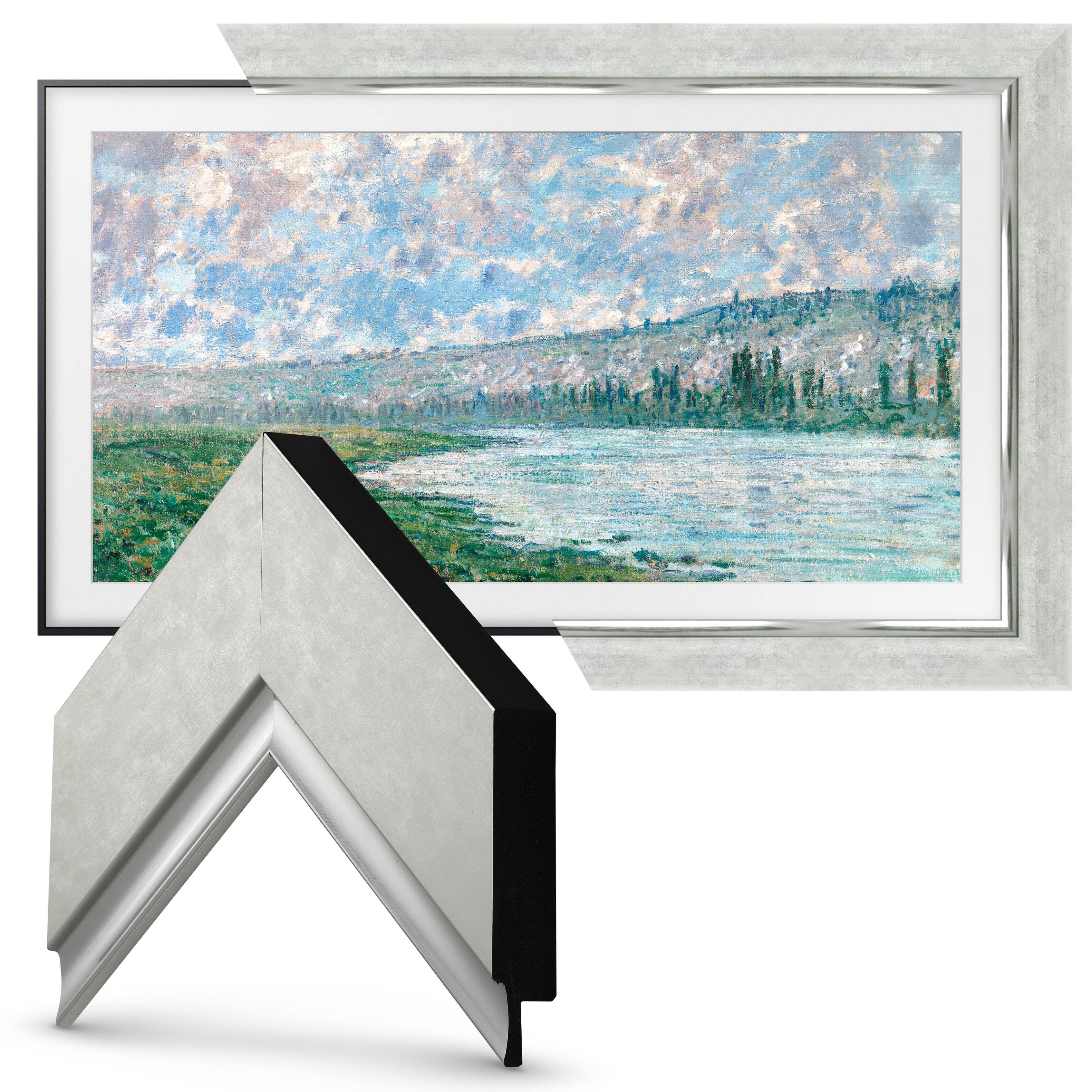 Left. Deco TV Frames - Premiere Bezel for Samsung the Frame TV - 75" - Contemporary Silver.