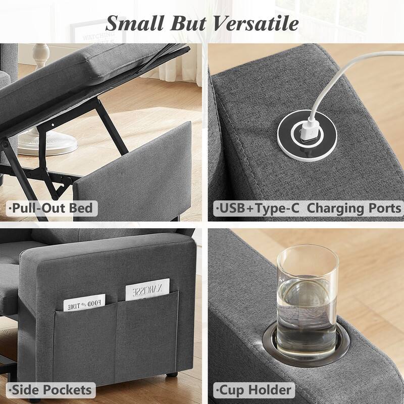 Small But Versatile

- Pull-Out Bed
- USB + Type-C Charging Ports
- Side Pockets
- Cup Holder